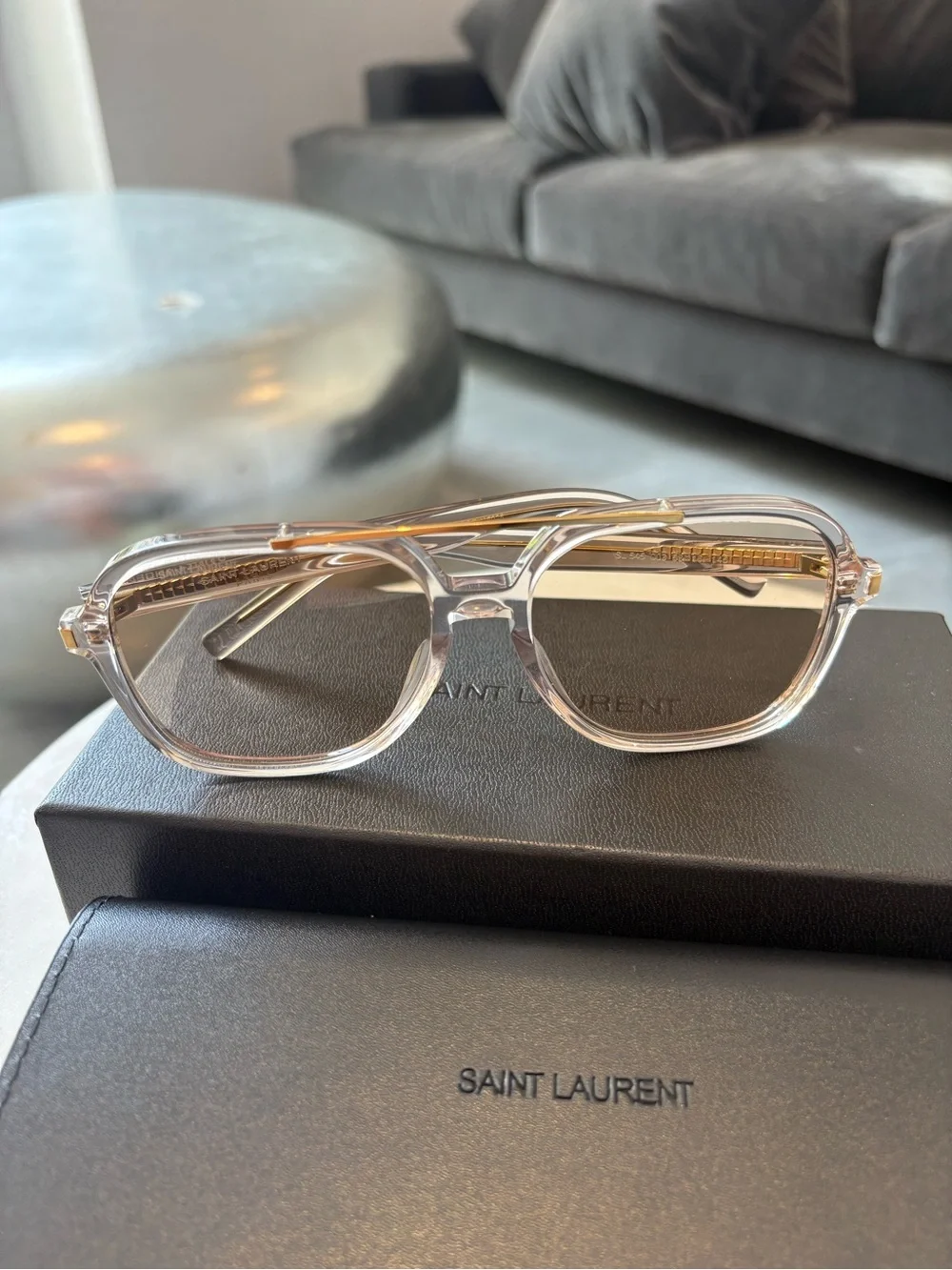 Saint Laurent SL 545 aviator acetate sunglasses unisex pastel yellow gold logo
